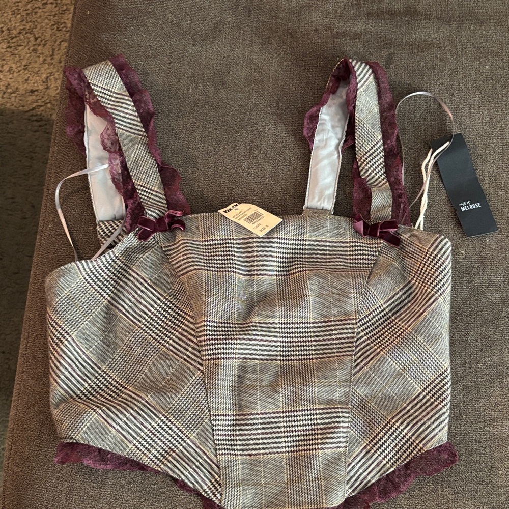 Tilly's Plaid Corset Top with Lace Trim